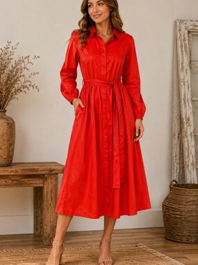 Code X Mode red long-sleeve midi shirt dress XS